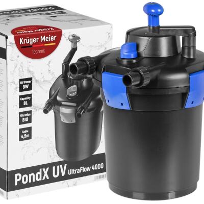 Ставковий фільтр, напірний Kruger Meier PondX UV 4000 з лампою 9 Вт та швидким очищенням для декоративних водойм