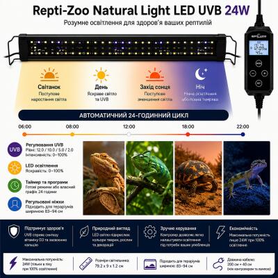 Светильник LED UVB Repti-Zoo Natural Light LED UVB 24W 83-94 см для террариума с контроллером